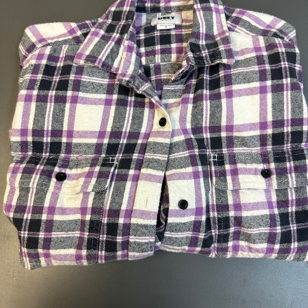 Purple and Black Plaid Button-Up Shirt